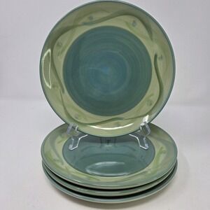Gail Pittman Hand Painted Blue Green Swirl Salad Dessert Plates Set of 4 7.75"
